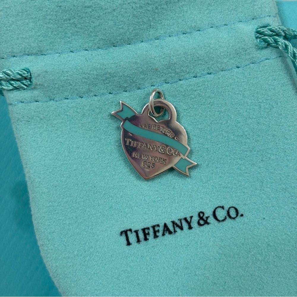 Rare EUC Return to Tiffany & Co. Heart Pendant Blue Lacquer Charm